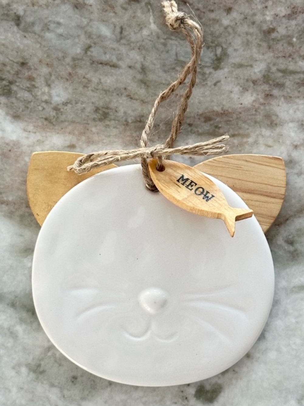 Kitty Cat Shaped Ceramic Christmas Ornament